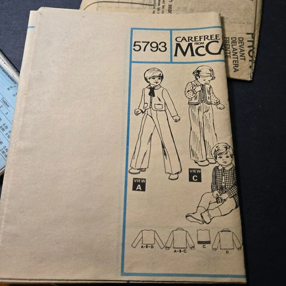 McCalls 5793 sewing pattern Size 3 Toddler skirt vest shirt pants 1970s UNCUT